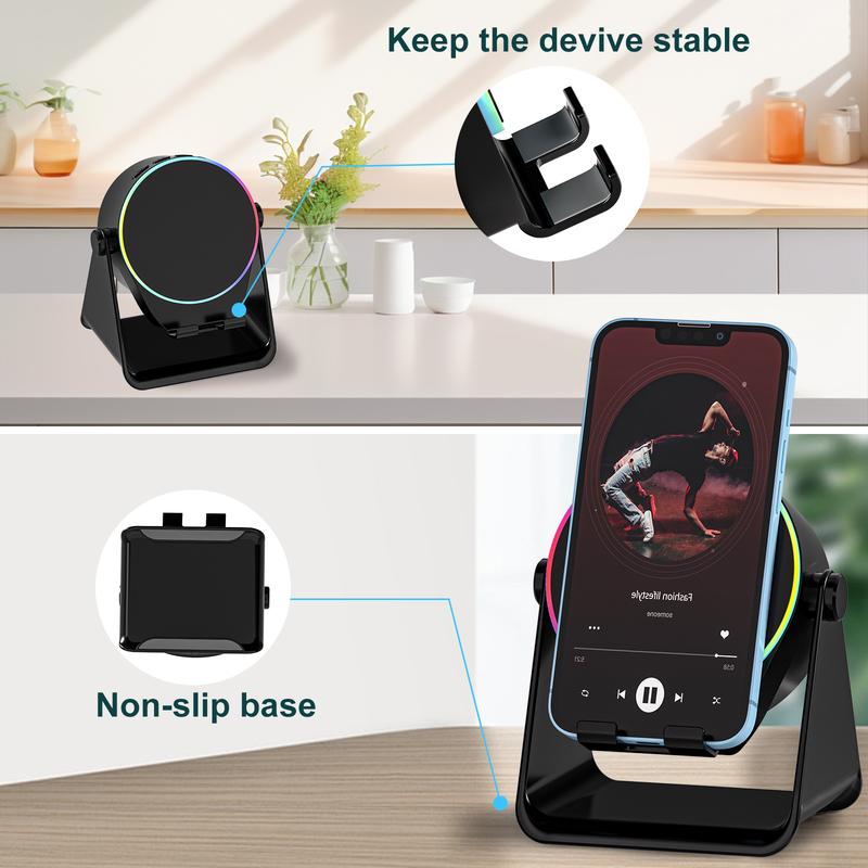 4-in-1 Wireless Audio Dock – Induction + Bluetooth Speaker Stand with RGB Lighting
