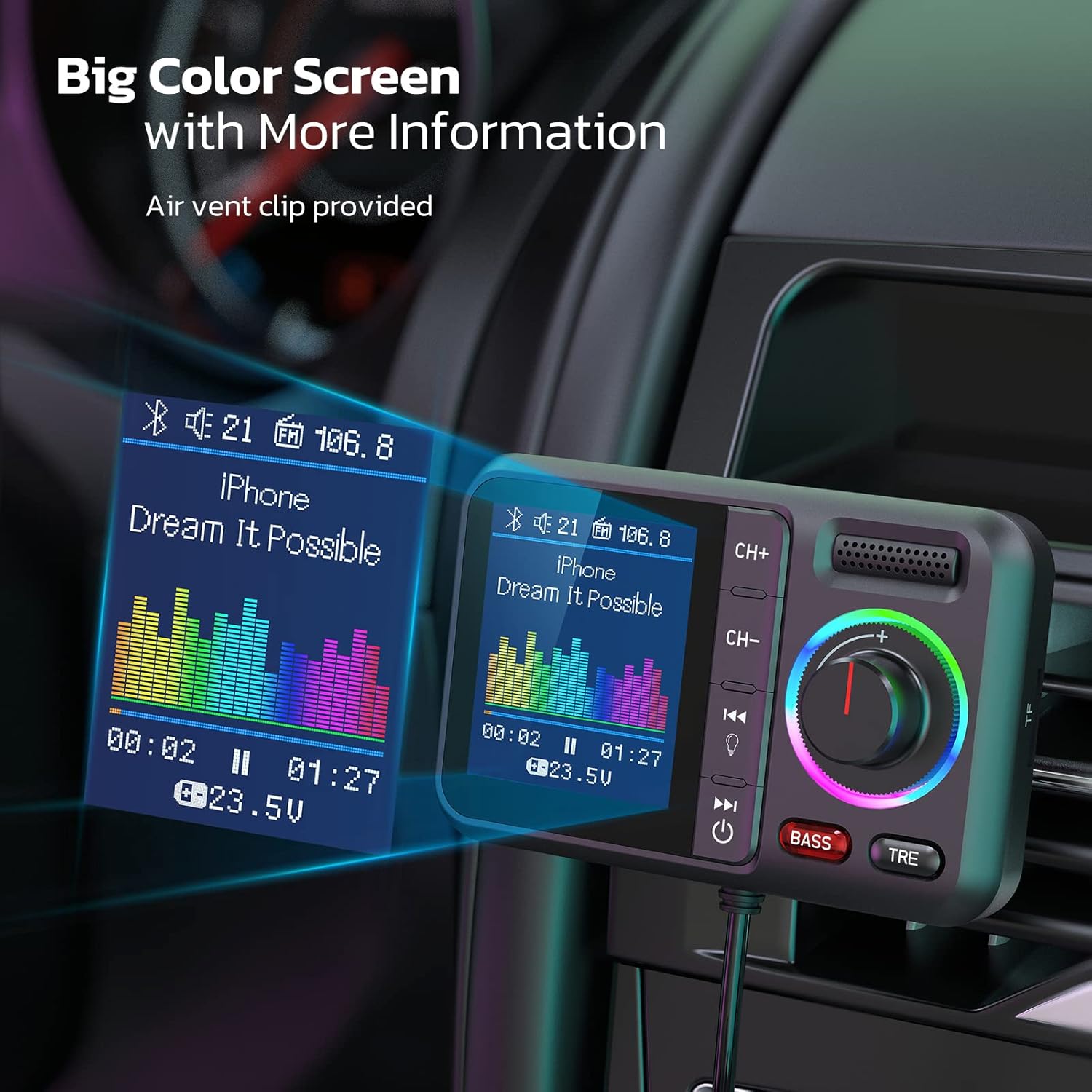 Bluetooth FM Transmitter for Car, Wireless Car Bluetooth V5.0 Adapter