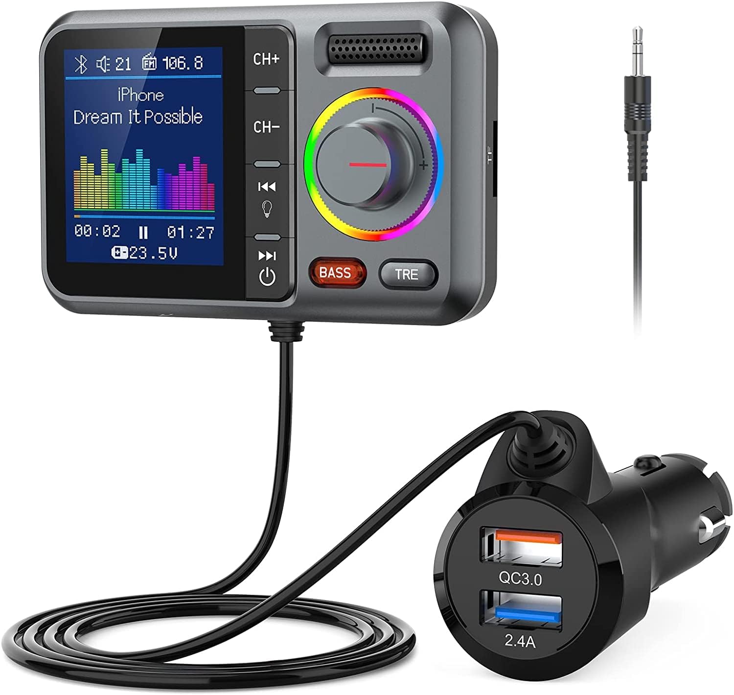 Bluetooth FM Transmitter for Car, Wireless Car Bluetooth V5.0 Adapter