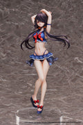 Date A Live IV Kurumi Tokisaki 1/7 scale swimsuit figure full body front view, hand on hip pose with long black hair, blue frilled bikini, red eyes and dynamic legs on clear base