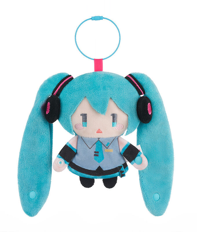 GSC Good Smile Hatsune Miku Character Vocal Series 01 plush keychain dangling pose turquoise pigtails headset skirt outfit metal ring bag phone charm
