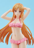 Good Smile POP UP PARADE Asuna Beach Queens pink bikini swimsuit orange long hair hands on head pose light blue gradient background Sword Art Online Progressive Scherzo Deep Night GSC1034 SAO figure