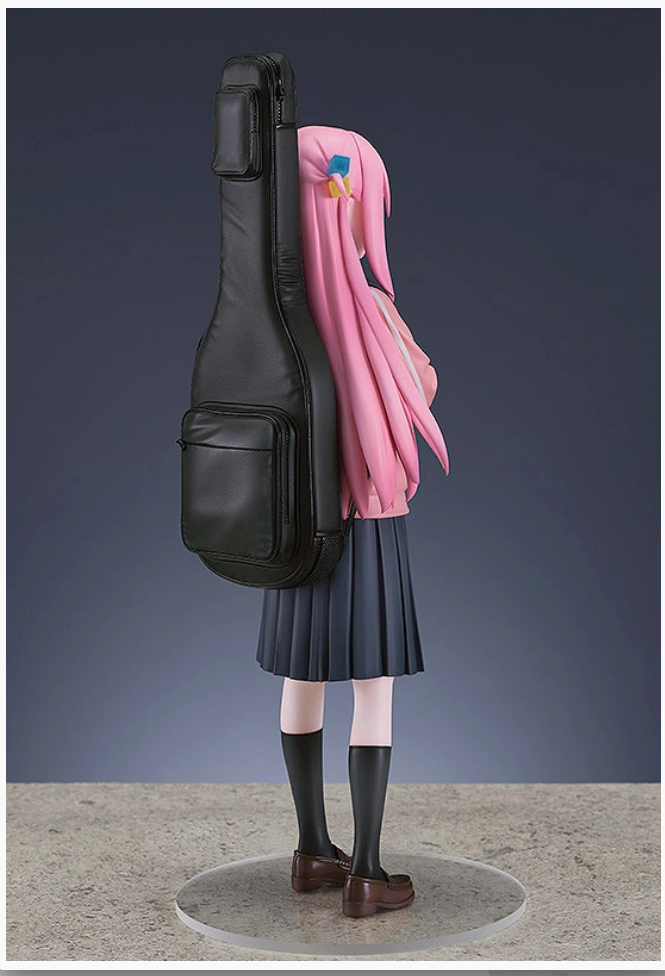 Back view Bocchi the Rock Hitori Gotoh 1/7 figure long pink hair guitar case pleated skirt