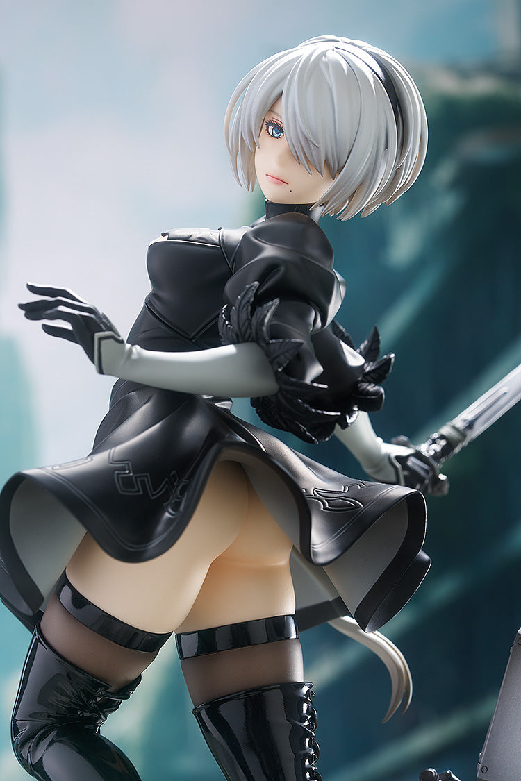 NieR Automata 2B 1/7 figure blindfold close-up sword grip thigh-high boots misty background