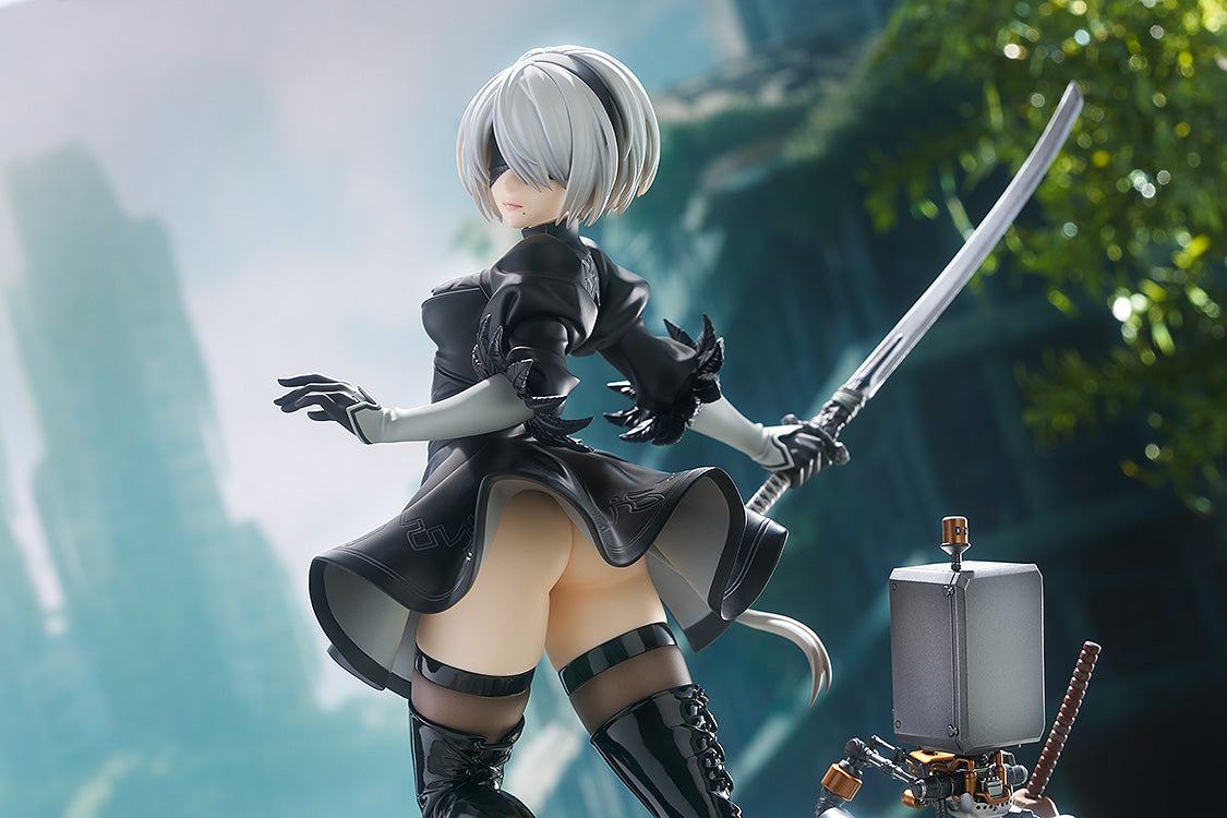 NieR Automata 2B 1/7 figure rear view sword over shoulder Pod 042 thigh-high boots dress slit