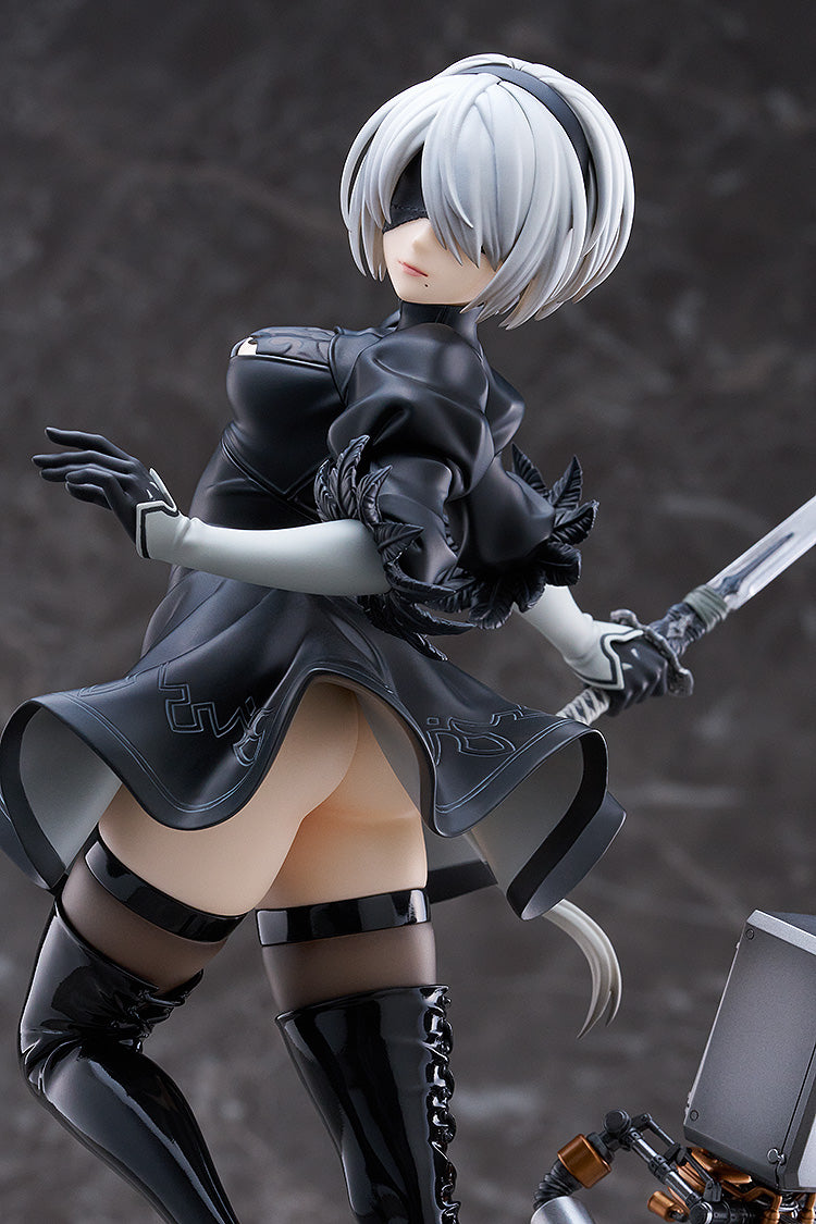 NieR Automata 2B 1/7 front view sword ready stance Pod 042 thigh-high boots rubble