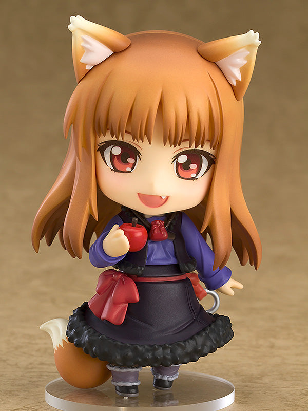 Spice and Wolf Holo Nendoroid wolf ears happy face hands clasped purple jacket skirt