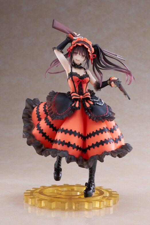 Side view TAITO Artist Masterpiece Date A Live IV Kurumi Tokisaki Zafkiel re-run figure, skirt spin pose holding flintlock gun red-black frilled dress golden gear base