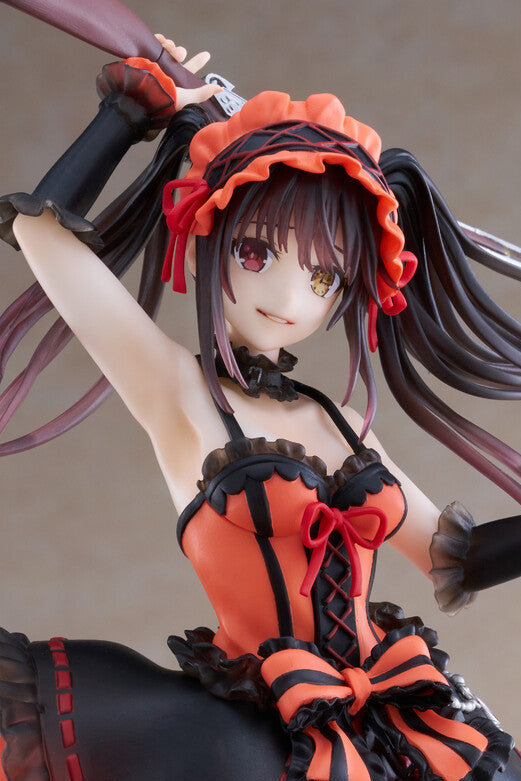 Left three-quarter view TAITO Date A Live IV Kurumi Tokisaki Zafkiel Artist Masterpiece re-run, leaping skirt twirl dual flintlock guns red-black frill dress gold gear base
​