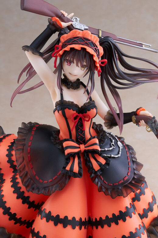 Rear side action pose TAITO Artist Masterpiece Date A Live IV Kurumi Tokisaki Zafkiel re-run, over-shoulder gun aim skirt billow black-red frilled dress golden clock base