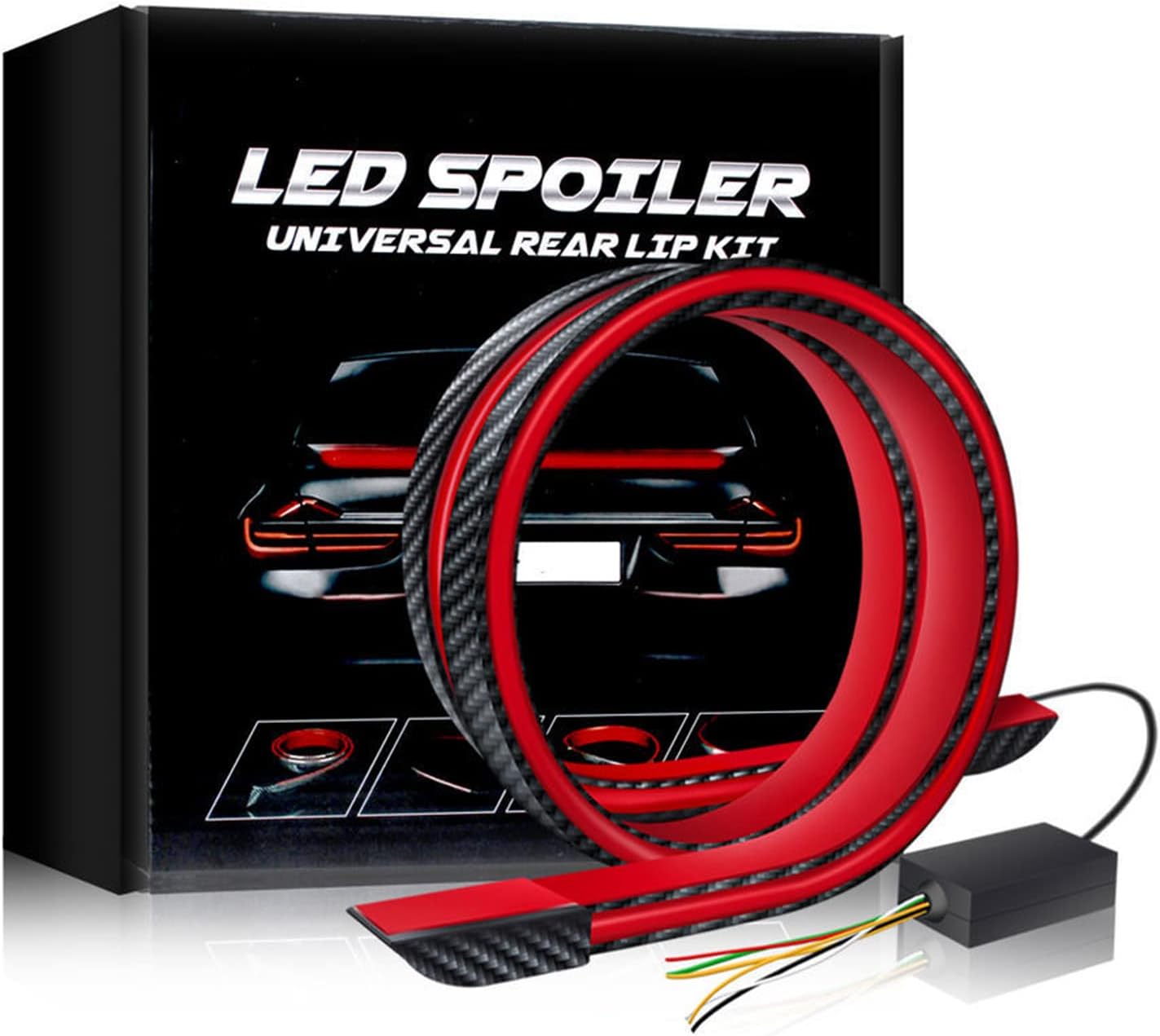 Universal Exterior Rear Roof Spoiler Tail Wing Splitter Carbon Fiber Accessories LED Strip Lights for Cars Driving Brake Turn Signal Running Warning Trim Lamp